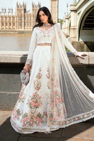 3 Piece Unstitched Embroidered Raw Silk Suit WF 09 02 White