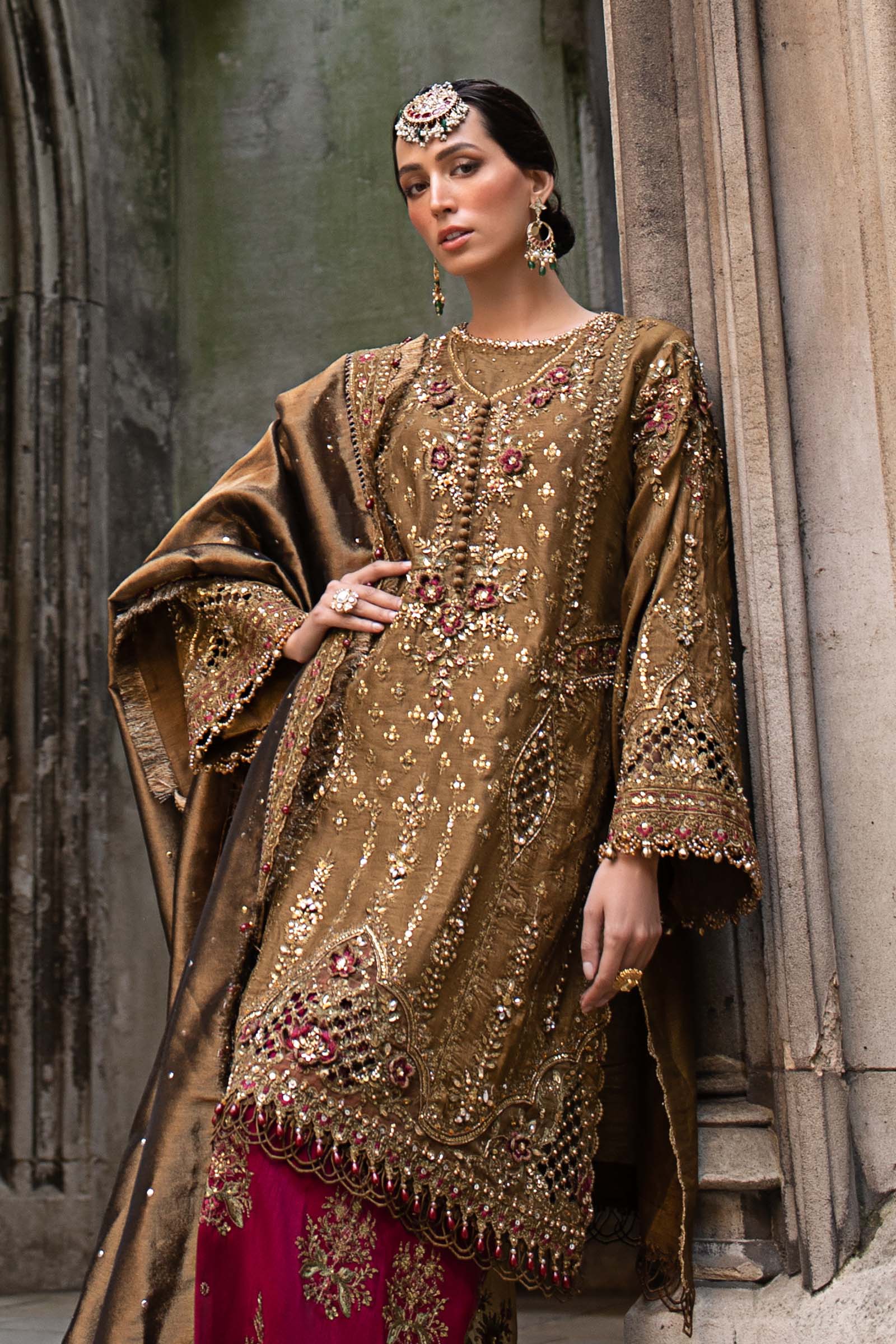 3 Piece Unstitched Embroidered Raw Silk Suit WF 09 04 Tambaku Brown - Image 7