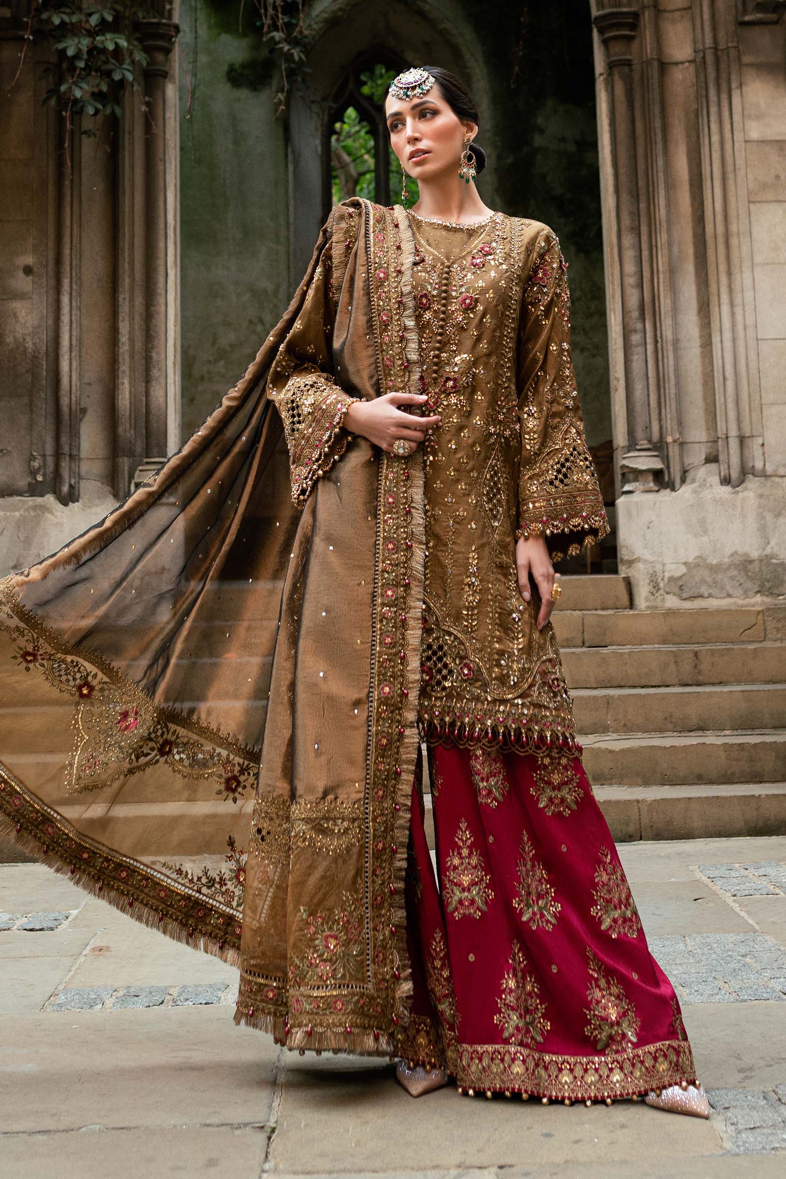 3 Piece Unstitched Embroidered Raw Silk Suit WF 09 04 Tambaku Brown - Image 4