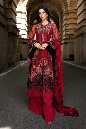 3 Piece Unstitched Embroidered Organza Suit WF 09 06 Red