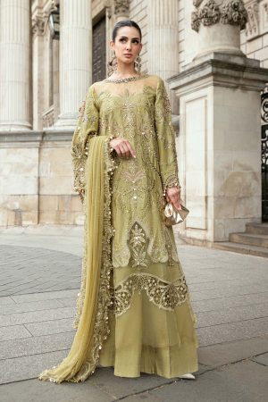3 Piece Unstitched Embroidered Raw Silk Suit WF 09 08 Olive Green