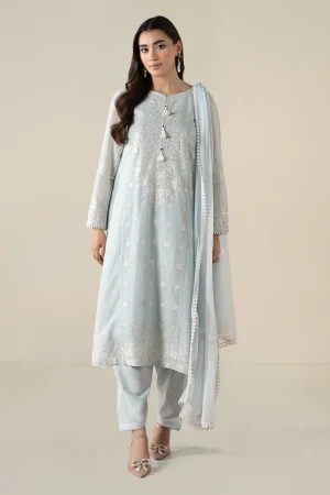3 Piece Embroidered Paper Cotton Suit