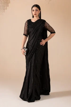 Embroidered Charmeuse Silk Saree MGL EF26 04 By Maria B
