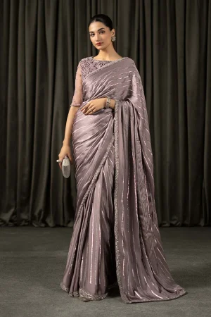 Embroidered Charmeuse Silk Saree MGL EF26 04 By Maria B