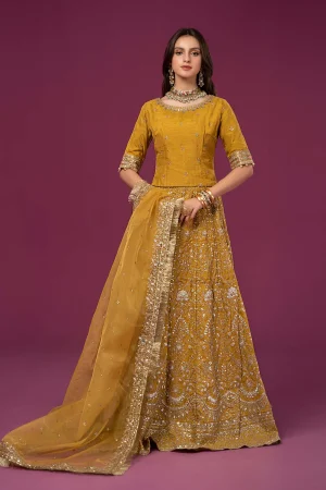 3 Piece Embroidered Raw Silk Suit Sf Ef24 26 Mustard