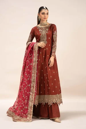 3 Piece Embroidered Raw Silk Suit SF EF25 02 By Maria B