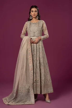 3 Piece Embroidered Net Suit Sf Ef24 25 Silver