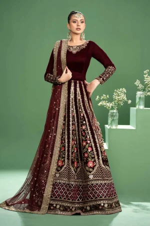 3 Piece Embroidered Velvet Suit SF W24 17 By Maria B