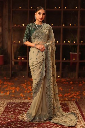 Embroidered Chiffon Saree SF W25 36 By Maria B