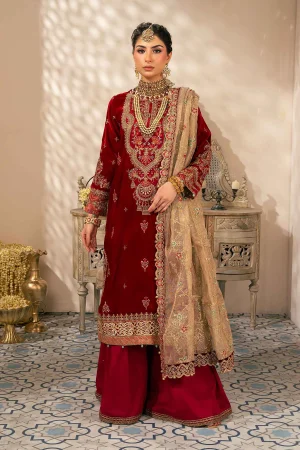 3 Piece Embroidered Velvet Suit SF W24 29 By Maria B