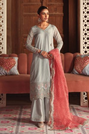 3 Piece Embroidered Raw Silk Suit SF W25 07 By Maria B