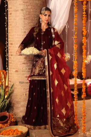 3 Piece Embroidered Velvet Suit SF W25 43 By Maria B